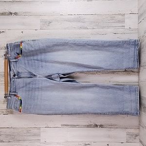 Lane Bryant light wash rainbow stripe mid rise boyfrien denim blue jeans Size 16